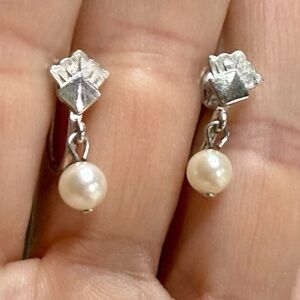 Vintage Van Dell Sterling Silver Pearl Drop Screw back Earrings Jewelry Women’s